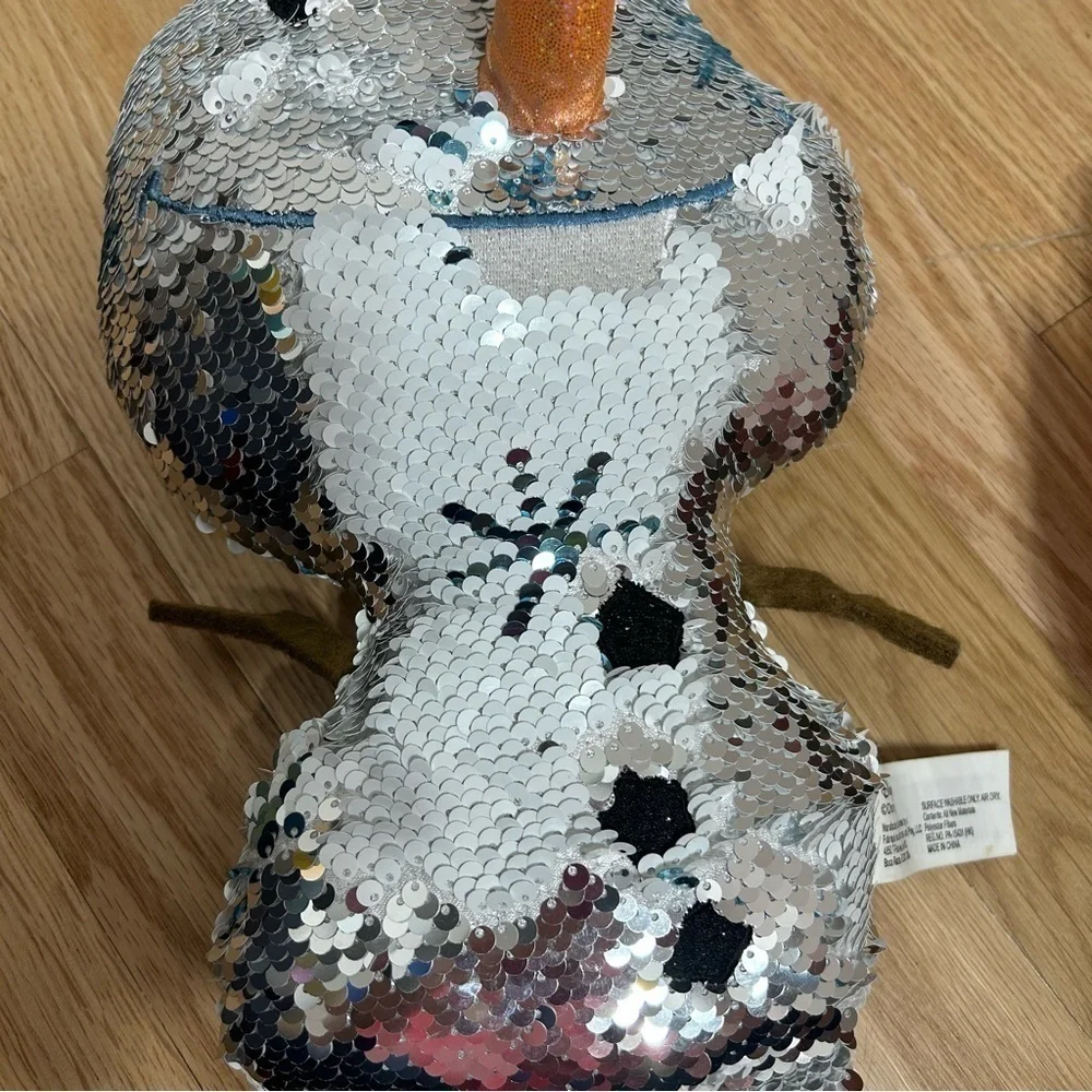 Olaf Sequin Reversible Plush Stuffed Snowman Frozen Disney Silver White
